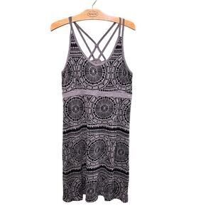 Geometric Lace Strappy Back Tank Dress Purple Gray Boho Festival
